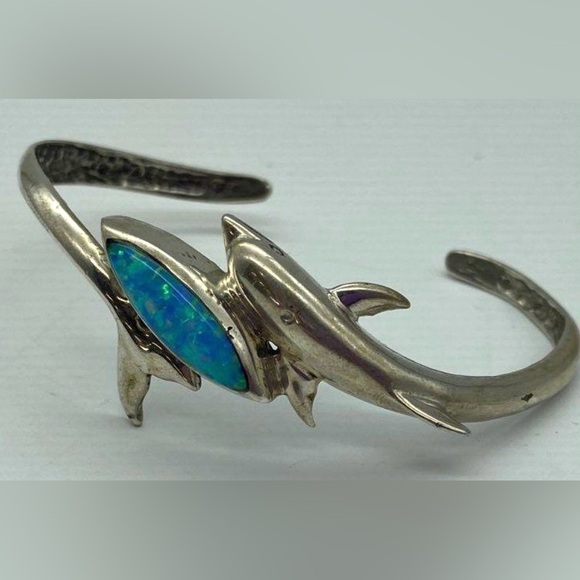 Native American Ted Ott Vintage Sterling Silver Opal Dolphin Cuff - Picture 8 of 12
